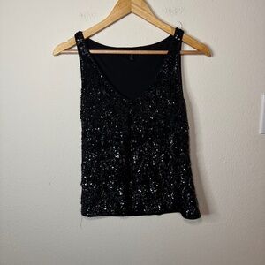 Lafayette 148 New York Beaded Silk Tank Women's MD Black Party Glam Night Out